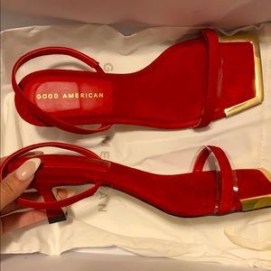 Good American Suede Standout Heels RED